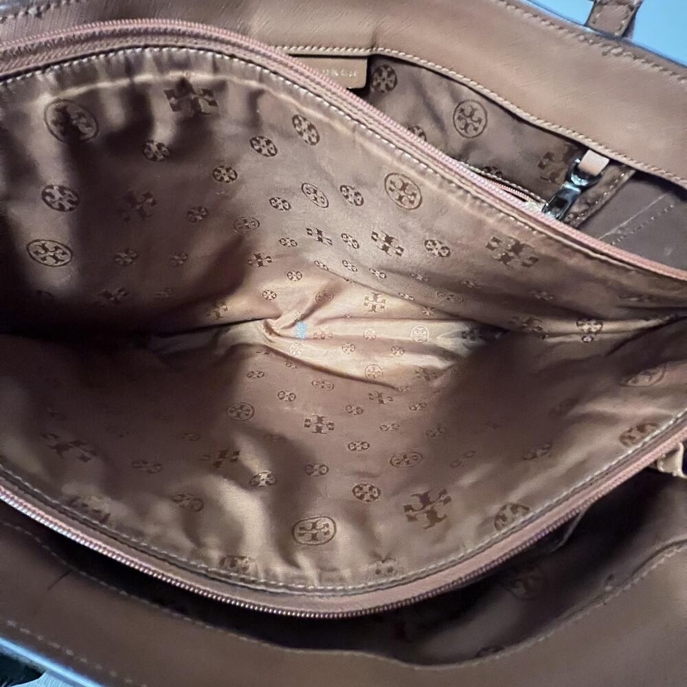 Tory Burch Bag Womens Size Large Brown Leather Tote Shoulder Purse Zip Logo - Picture 13 of 16